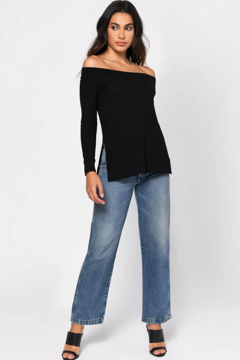 Off The Shoulder Tops*Tobi Hazel Off Shoulder Tee Black