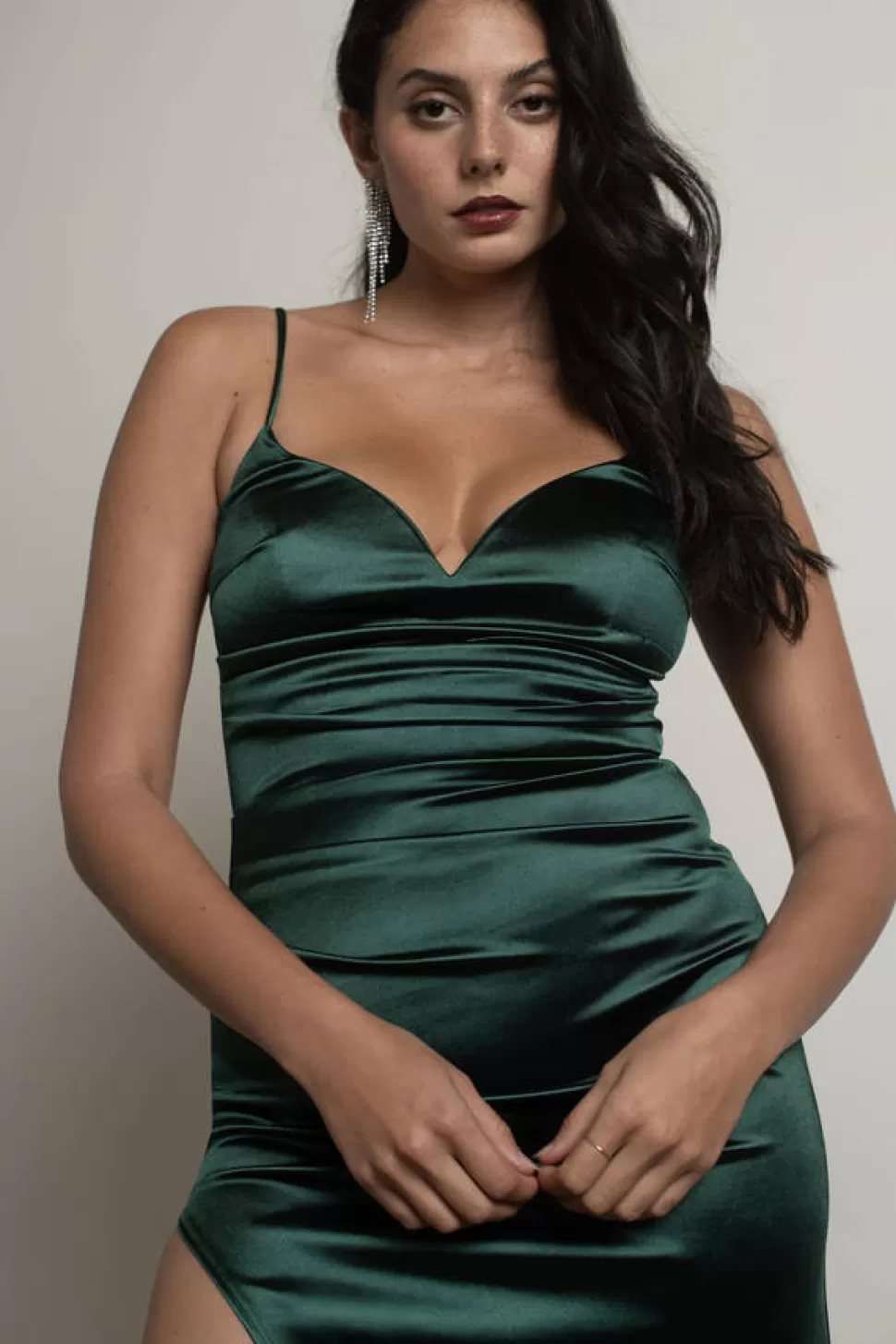 Bodycon Dresses*Tobi Heartbreaker Satin Sweetheart High Slit Maxi Dress Hunter Green | Black