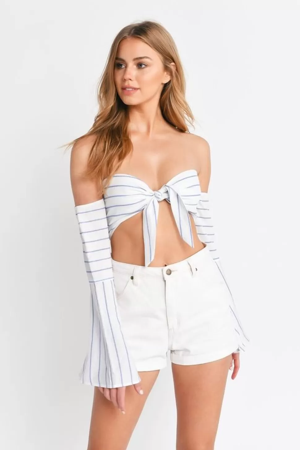 Off The Shoulder Tops*Tobi Heavenly Love Stripe Crop Top Blue And White