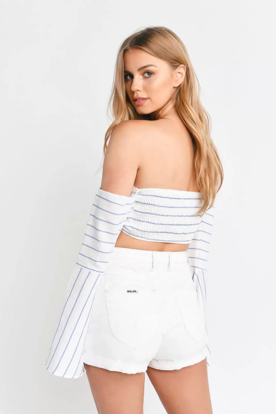 Off The Shoulder Tops*Tobi Heavenly Love Stripe Crop Top Blue And White