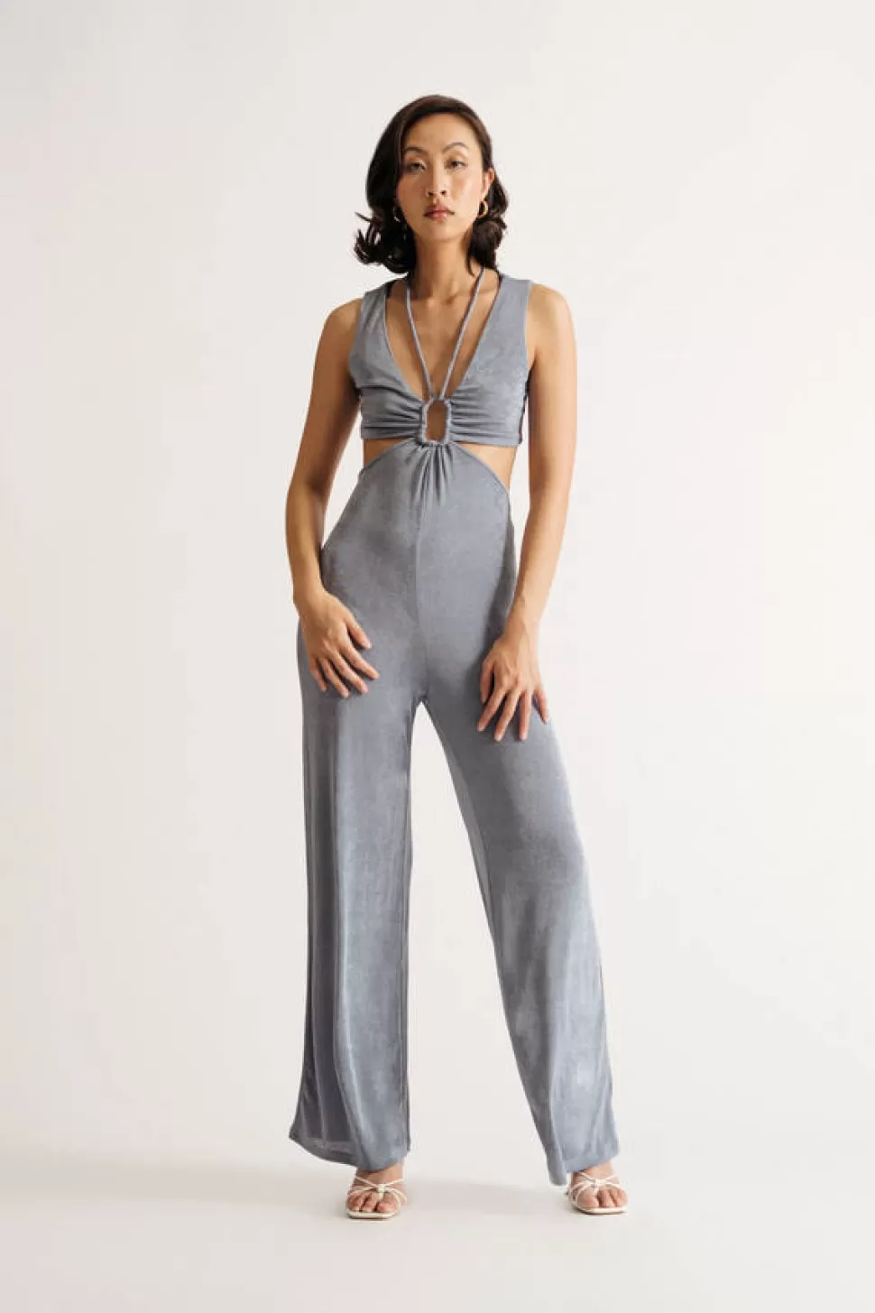 Rompers & Jumpsuits*Tobi Hera Slinky Knit Square Cutout Strap Jumpsuit Blue