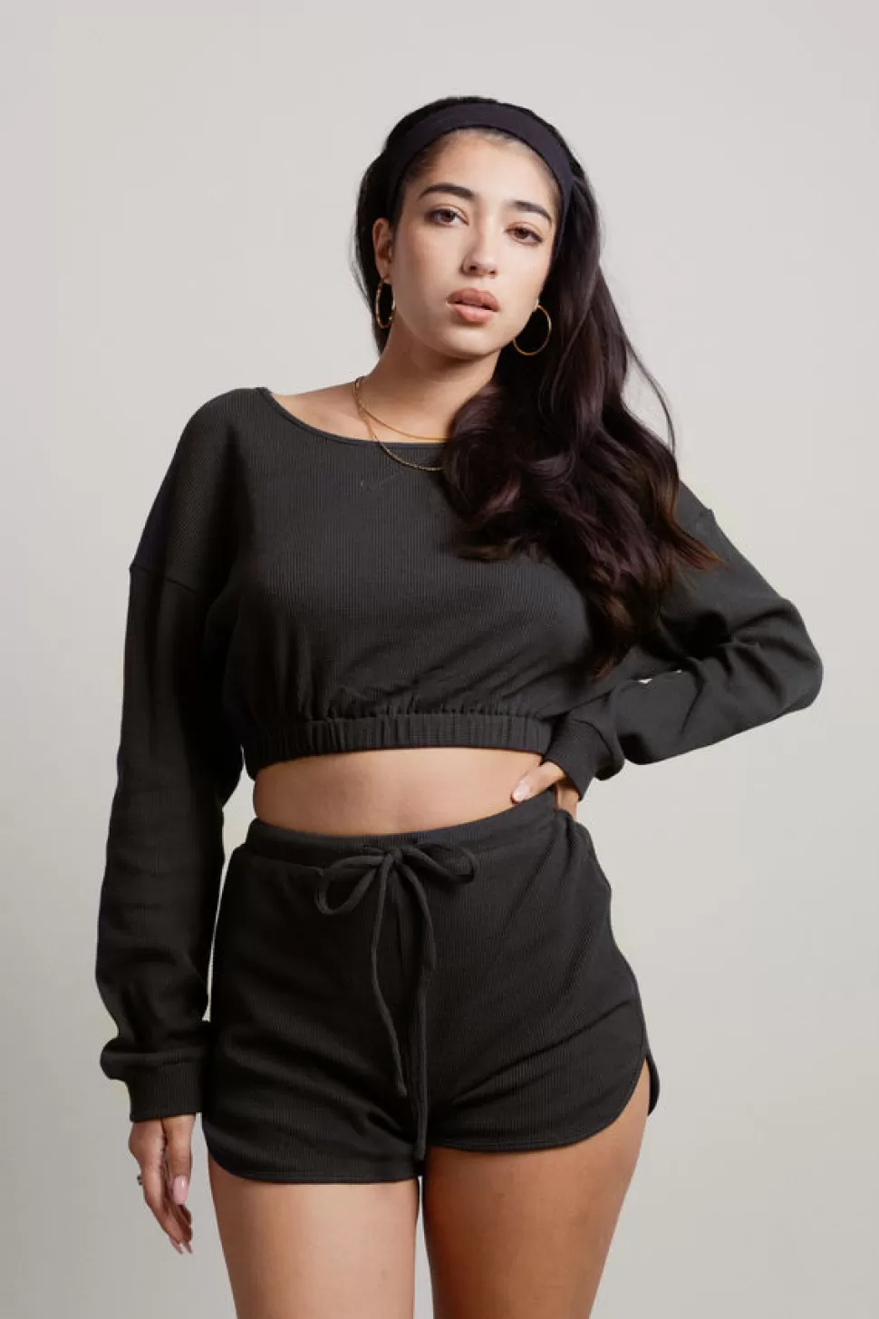 Shorts*Tobi Hey There Lounge Knit Shorts Set Black | Ecru