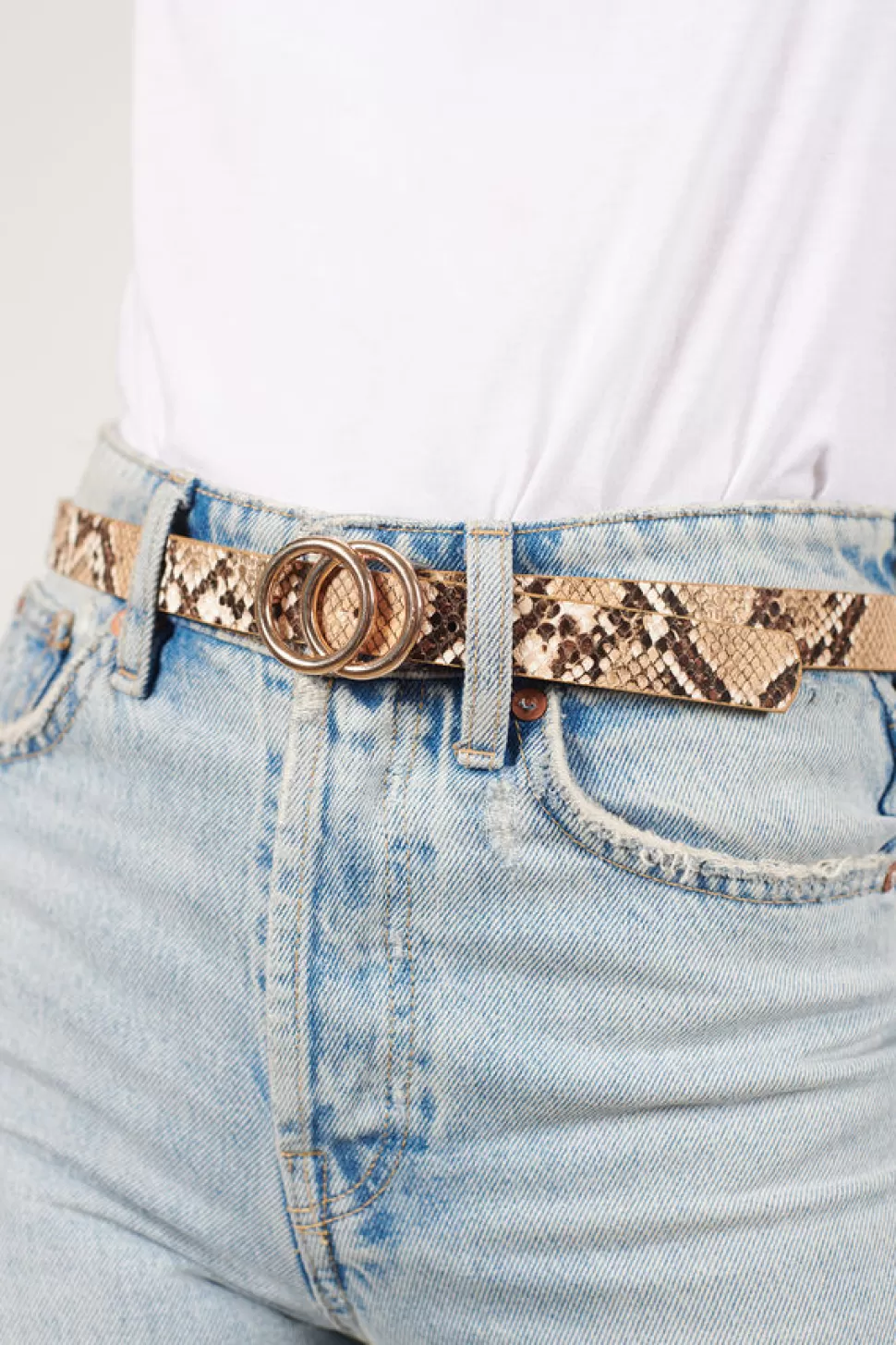 Belts*Tobi Hide And Seek Snake Print Double O-Ring Belt Brown Multi