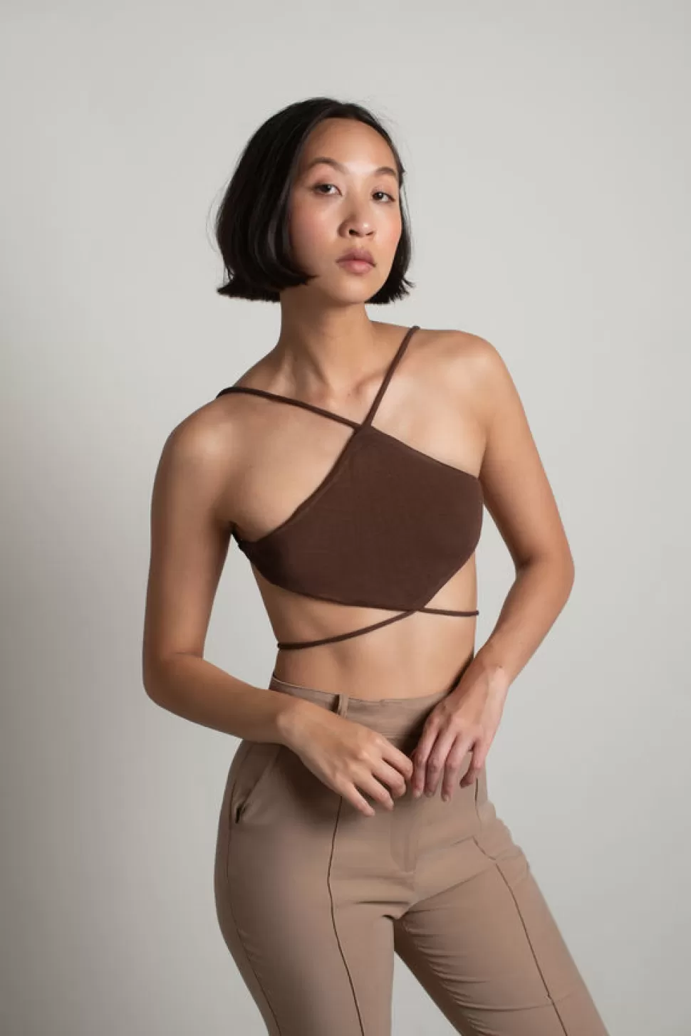 Sexy Tops*Tobi High Road Halter Waist Ties Crop Tank Top Brown