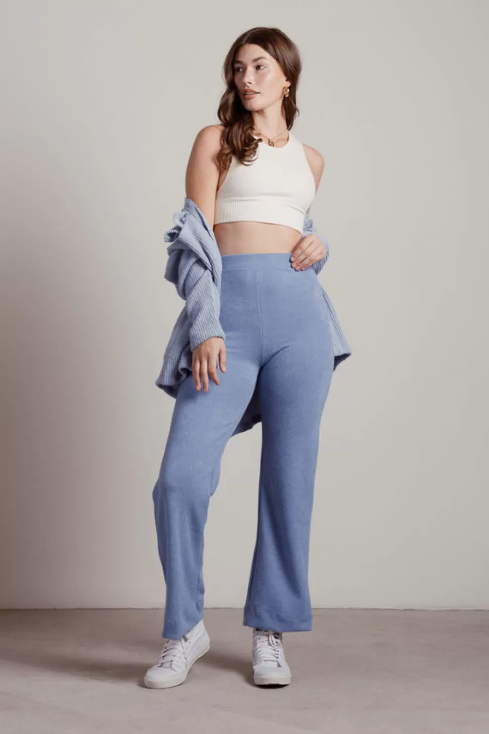 Pants*Tobi Hold Back High Waist Ribbed Knit Pants Blue