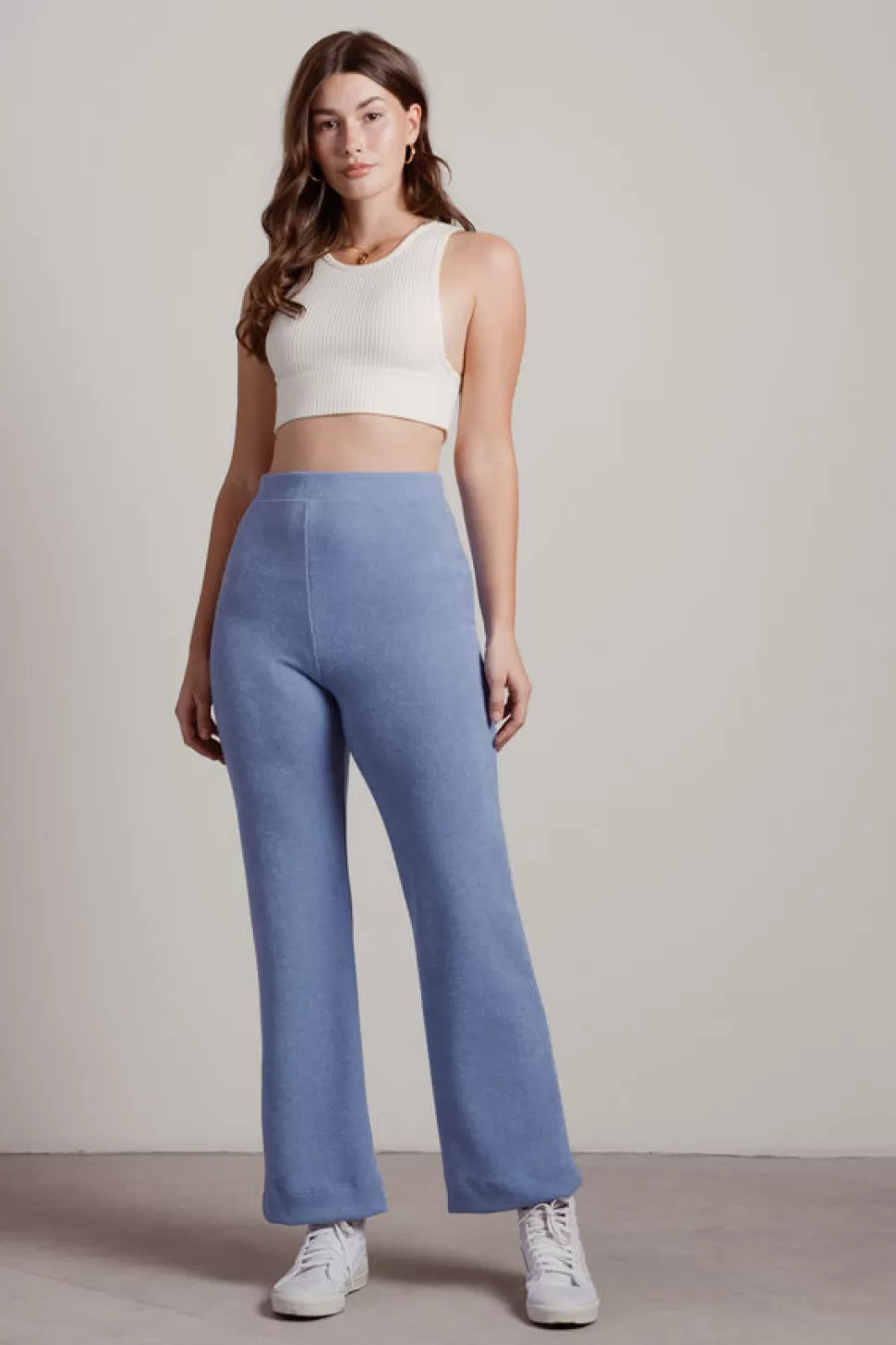 Pants*Tobi Hold Back High Waist Ribbed Knit Pants Blue