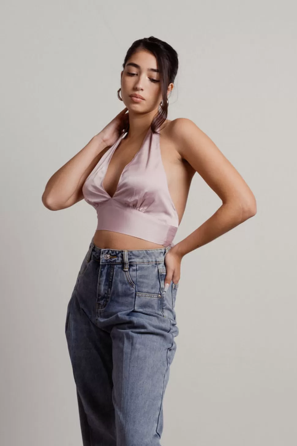 Sexy Tops*Tobi How Classy Satin Halter Crop Top Pink