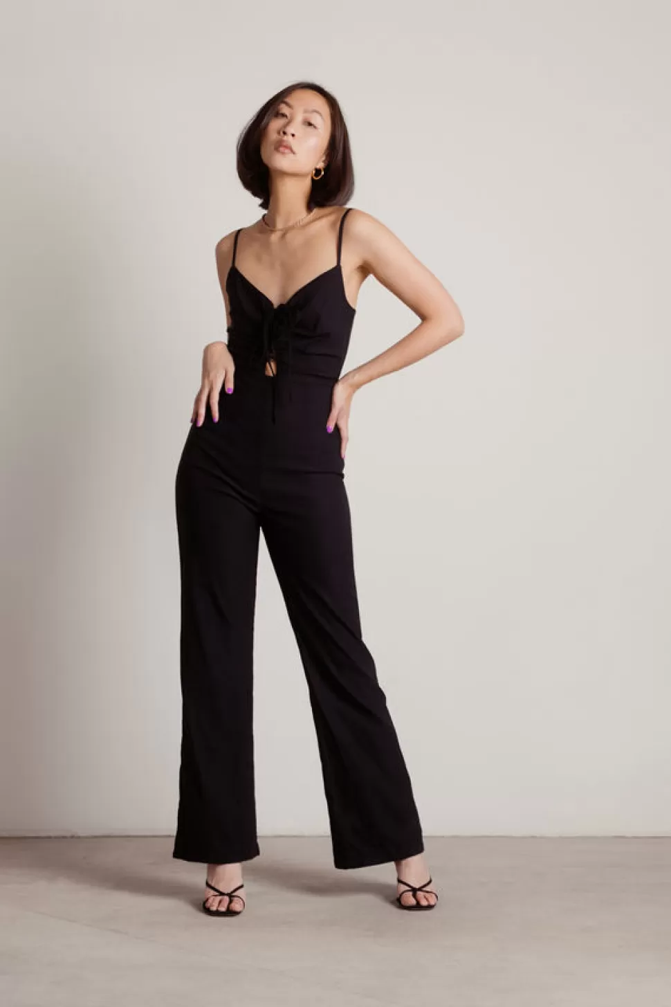 Rompers & Jumpsuits*Tobi How Many More Front Lace Up Jumpsuit Black | Off White