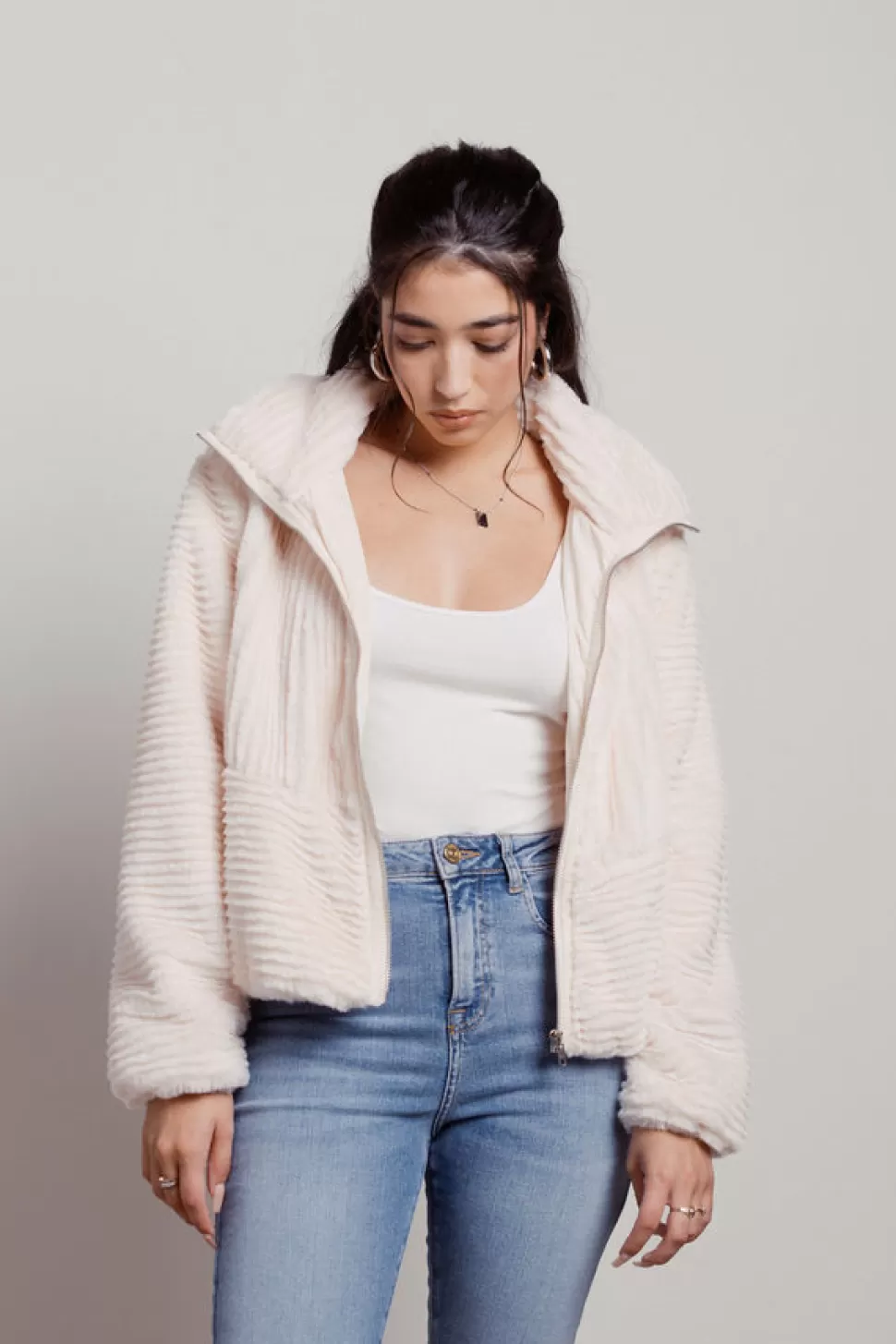 Jackets*Tobi How Sheepish Textured Faux Fur Jacket Blush