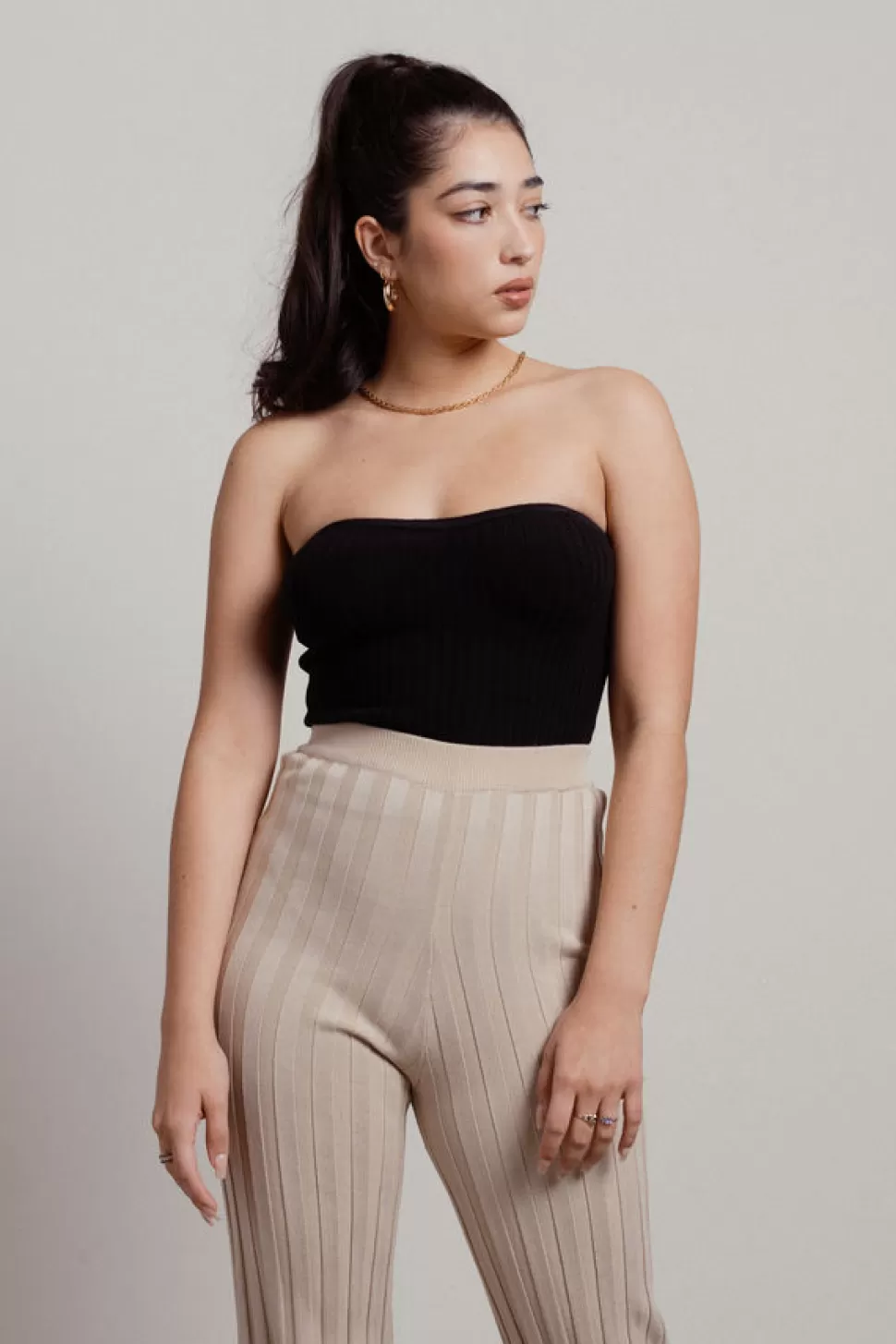 Going Out Tops*Tobi Huy Sweetheart Ribbed Tube Crop Top Black | Beige