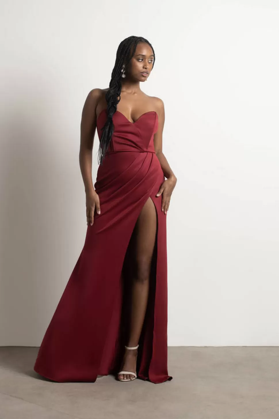 Bodycon Dresses*Tobi In A Dream Ruched Mermaid High Slit Maxi Dress Burgundy | Emerald