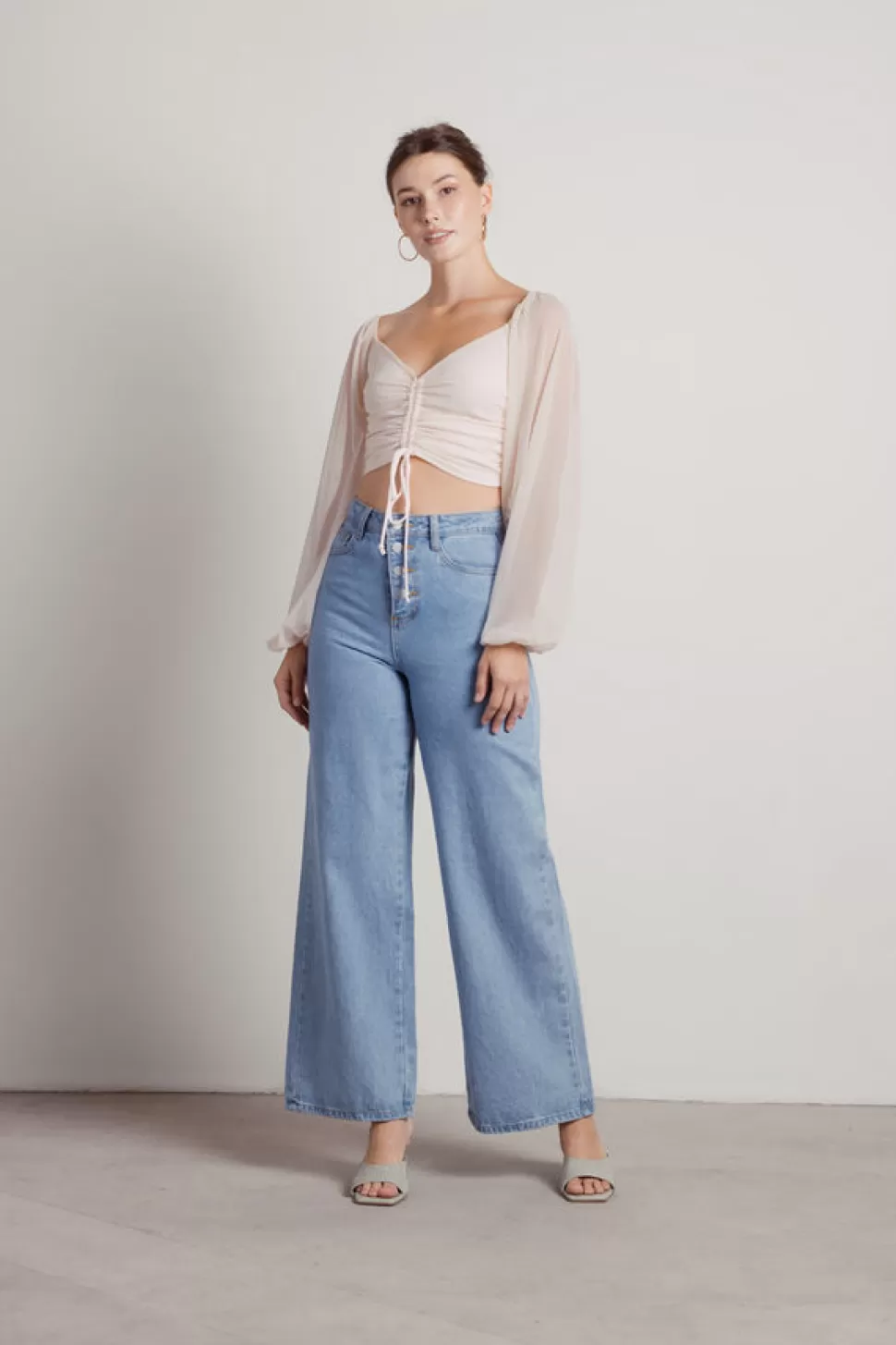 Mesh Tops*Tobi In The Abyss Ruched Mesh Crop Top Cream | Green