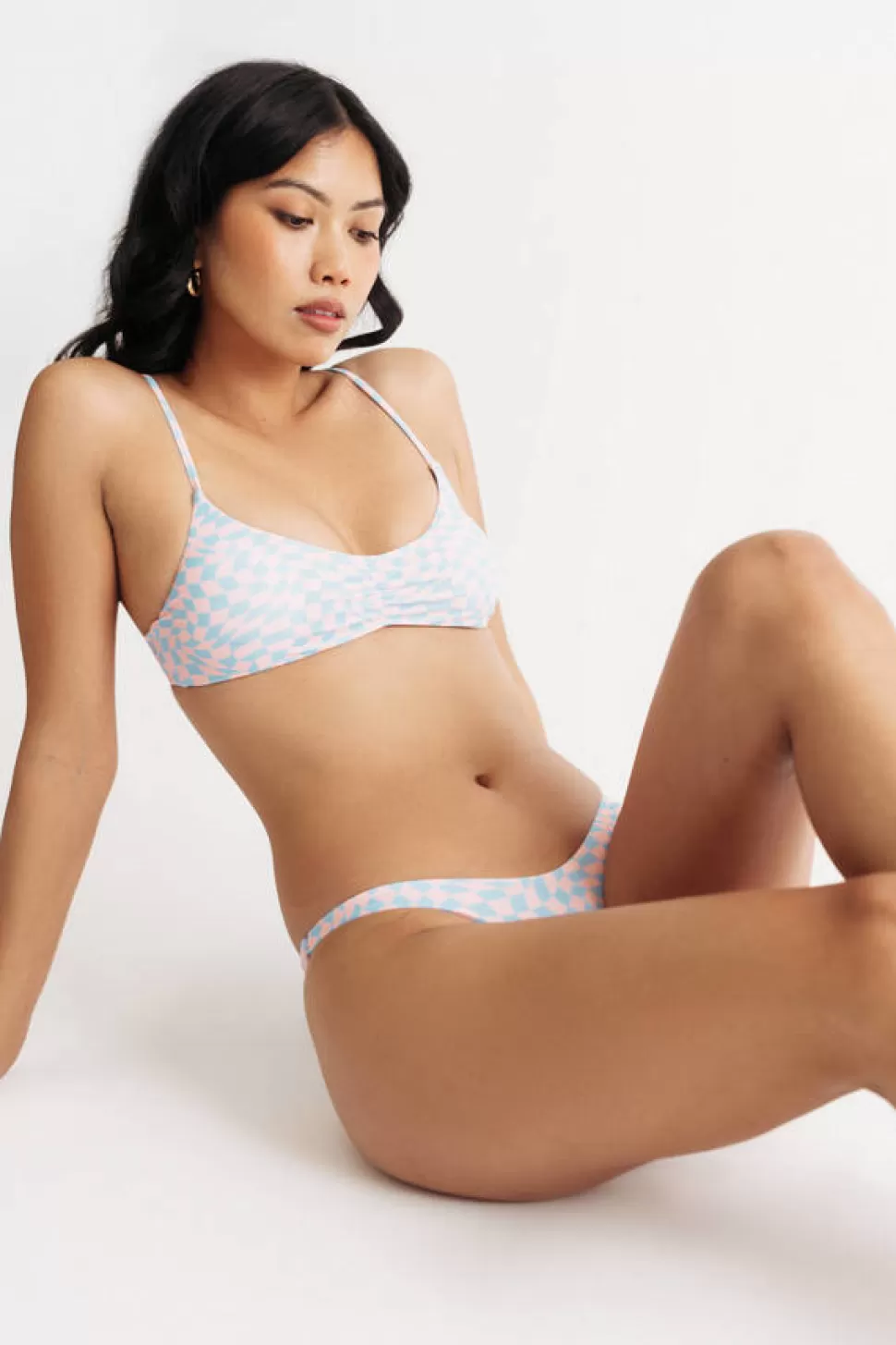 Bikinis*Tobi In The Waves Abstract Checkered Bikini Set Blue