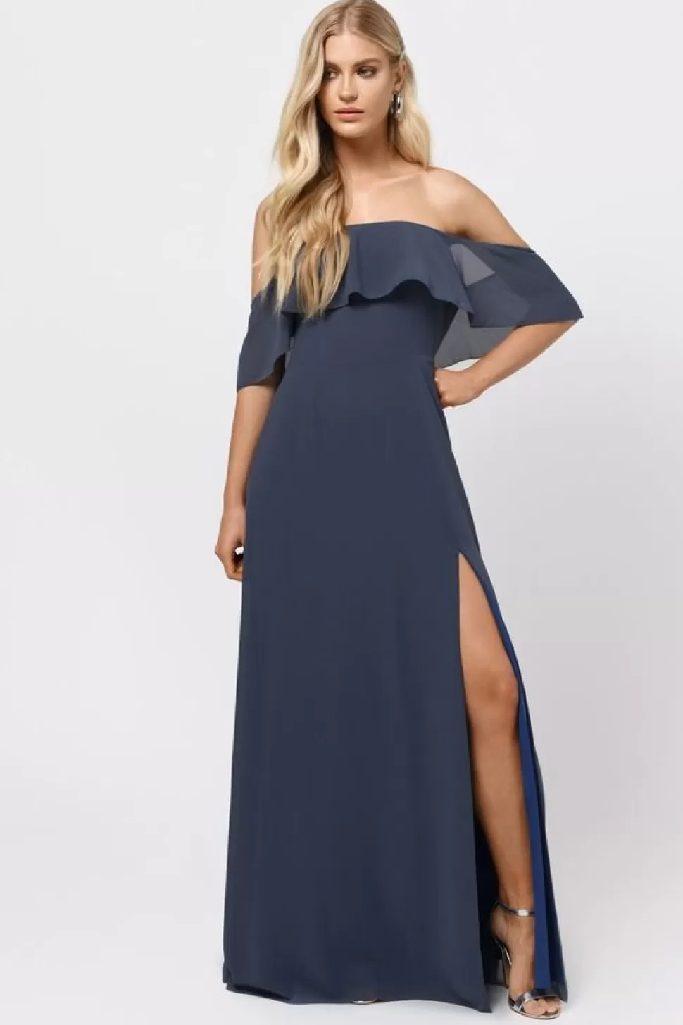 Black Tie & Evening Dresses*Tobi Into You Ruffle Top Maxi Dress Slate