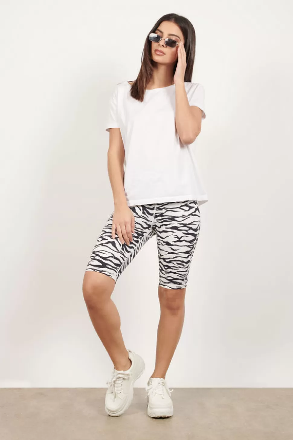 Activewear*Tobi Is It Too Late Zebra Print Biker Shorts Black & White