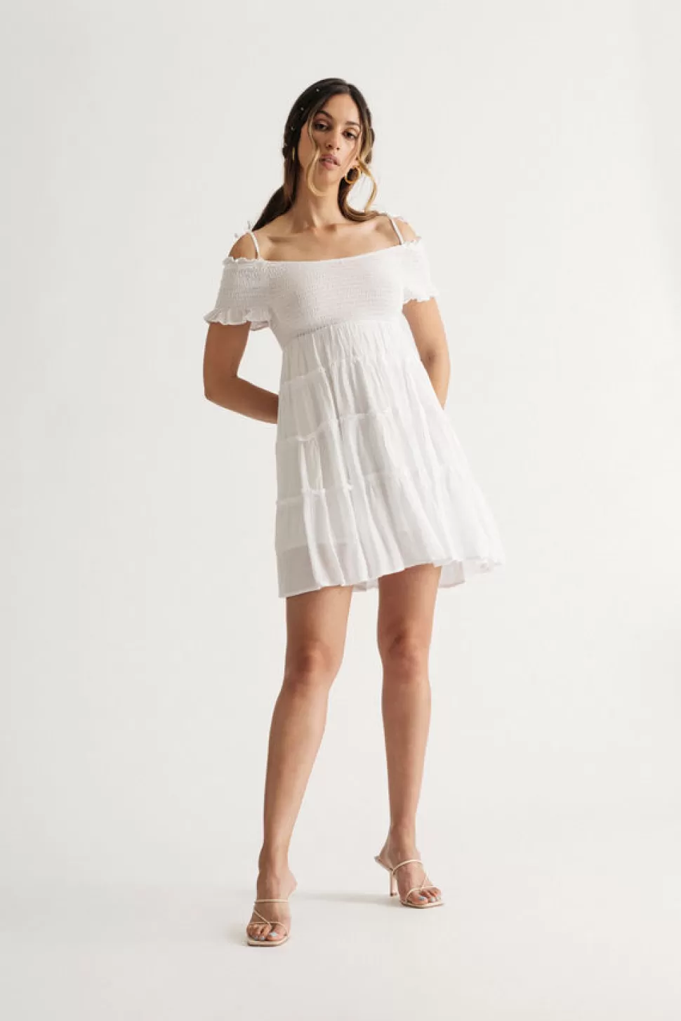 Casual Dresses*Tobi Jaida Off Shoulder Smocked Tiered Mini Dress Ivory