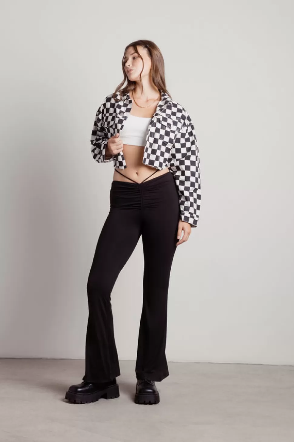 Jackets*Tobi Jennie Checkered Cropped Denim Jacket White And Black