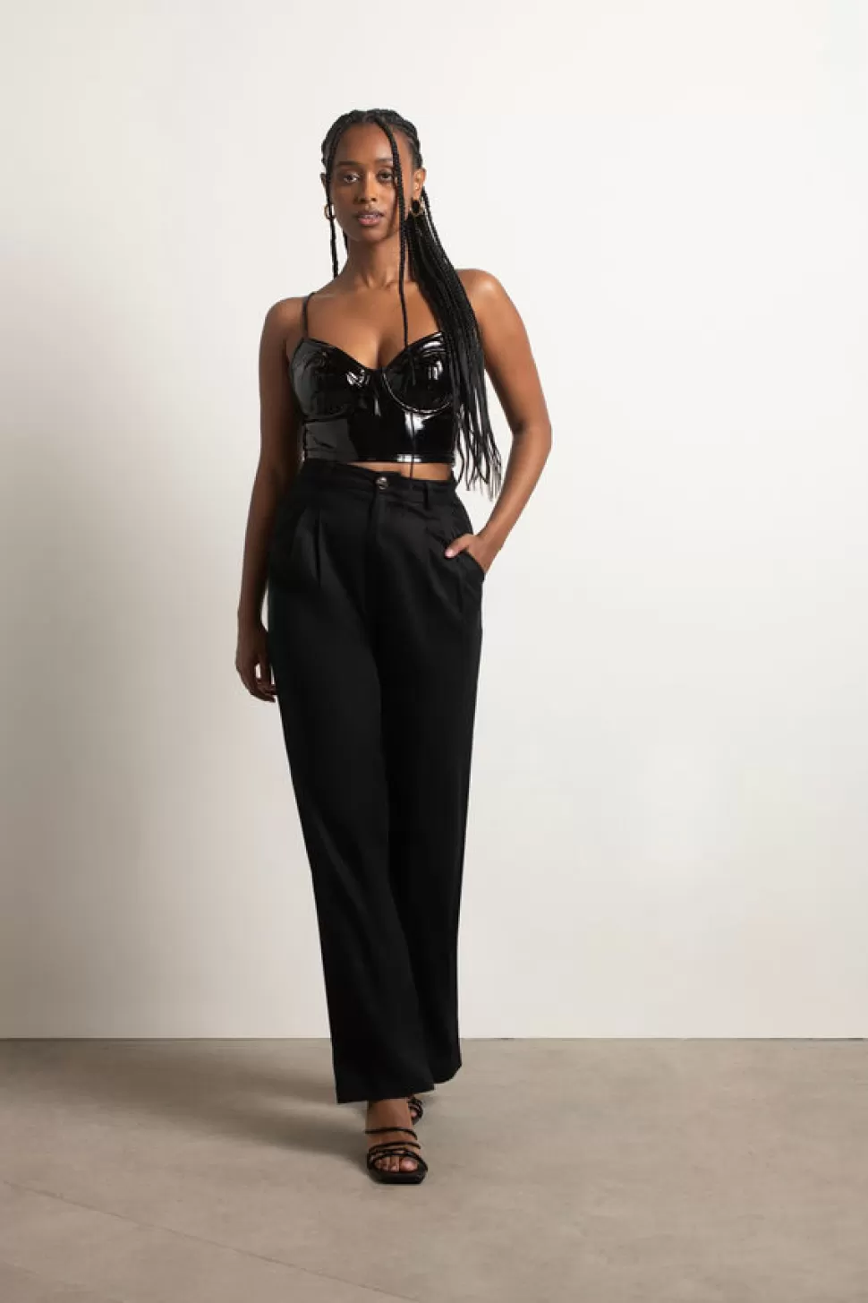 Crop Tops*Tobi Joli Faux Patent Leather Bustier Top Black