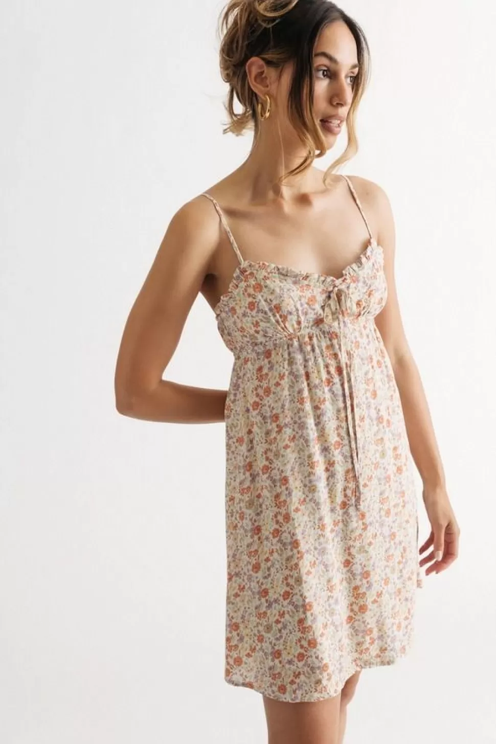 Sundresses*Tobi Jovie Floral Tie Skater Mini Dress Beige