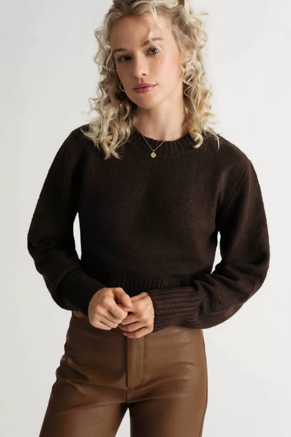 Puff Sleeve Tops*Tobi Julian Long Sleeve Cropped Sweater Dark Brown