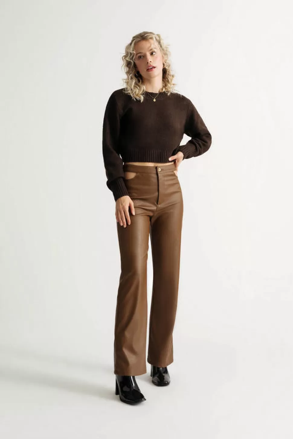 Puff Sleeve Tops*Tobi Julian Long Sleeve Cropped Sweater Dark Brown