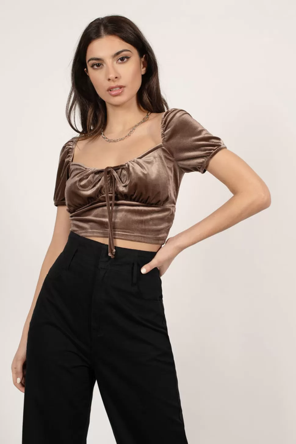 Puff Sleeve Tops*Tobi Juliarts Velvet Crop Top Mocha