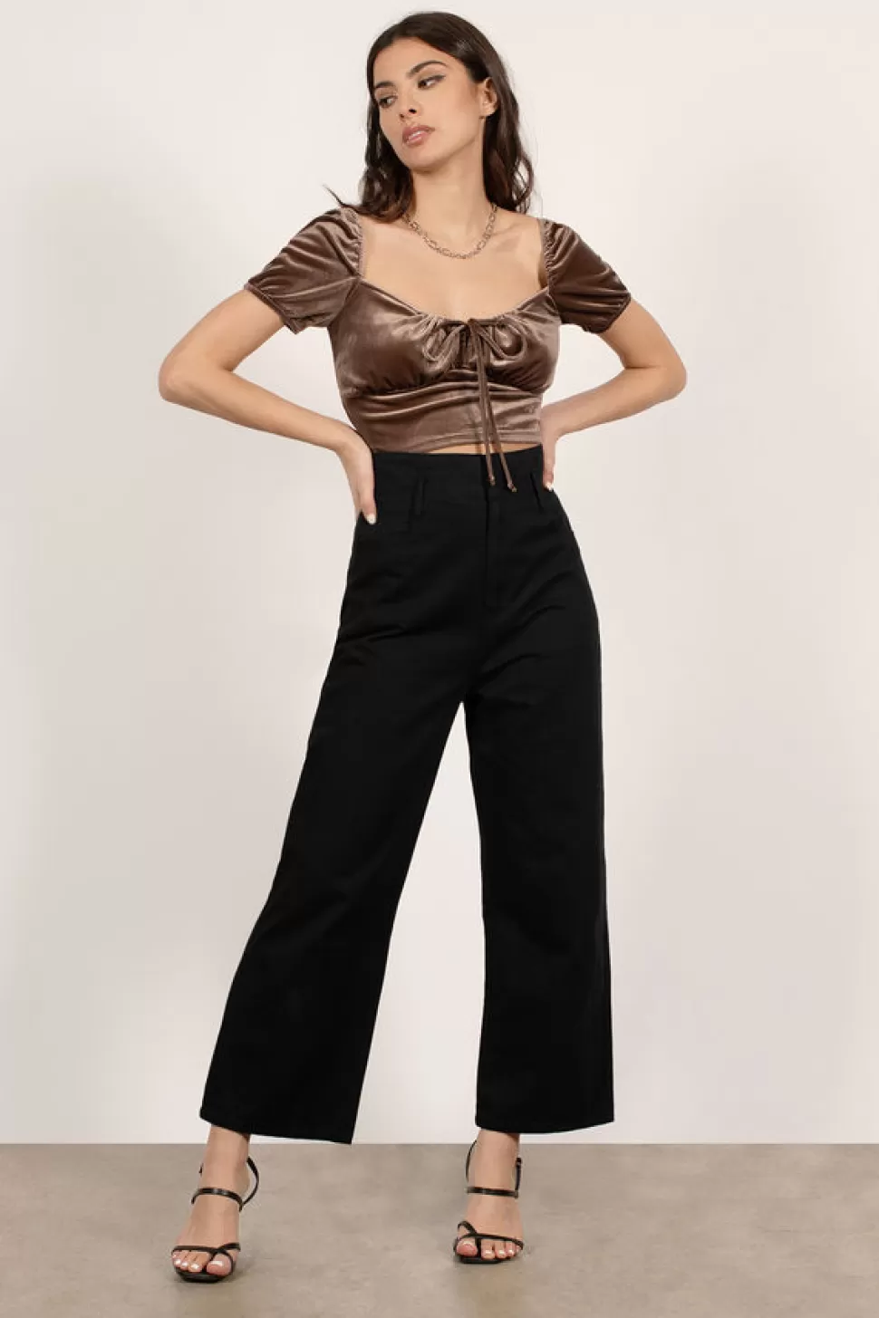 Puff Sleeve Tops*Tobi Juliarts Velvet Crop Top Mocha