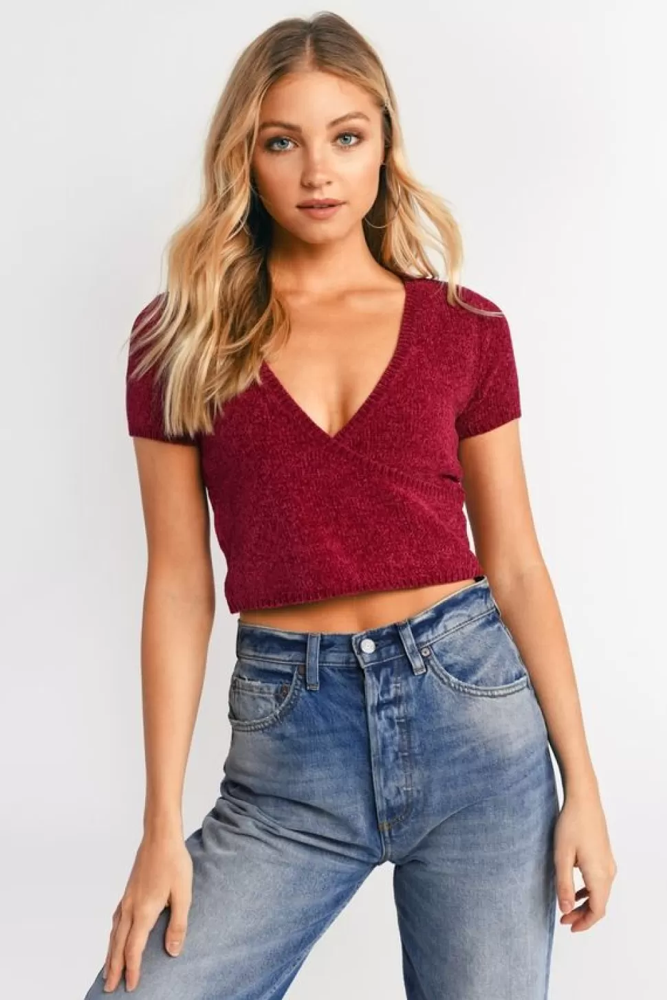 Going Out Tops*Tobi Julie Surplice Chenille Top Wine