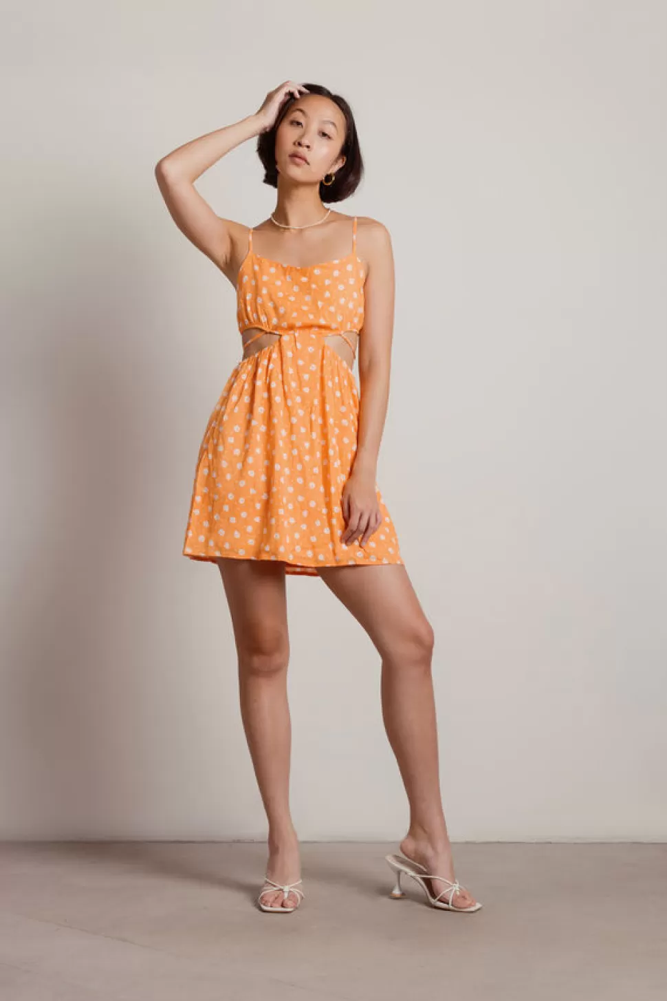 Skater Dresses*Tobi Juliet Ditsy Floral Side Cutout Skater Dress Orange