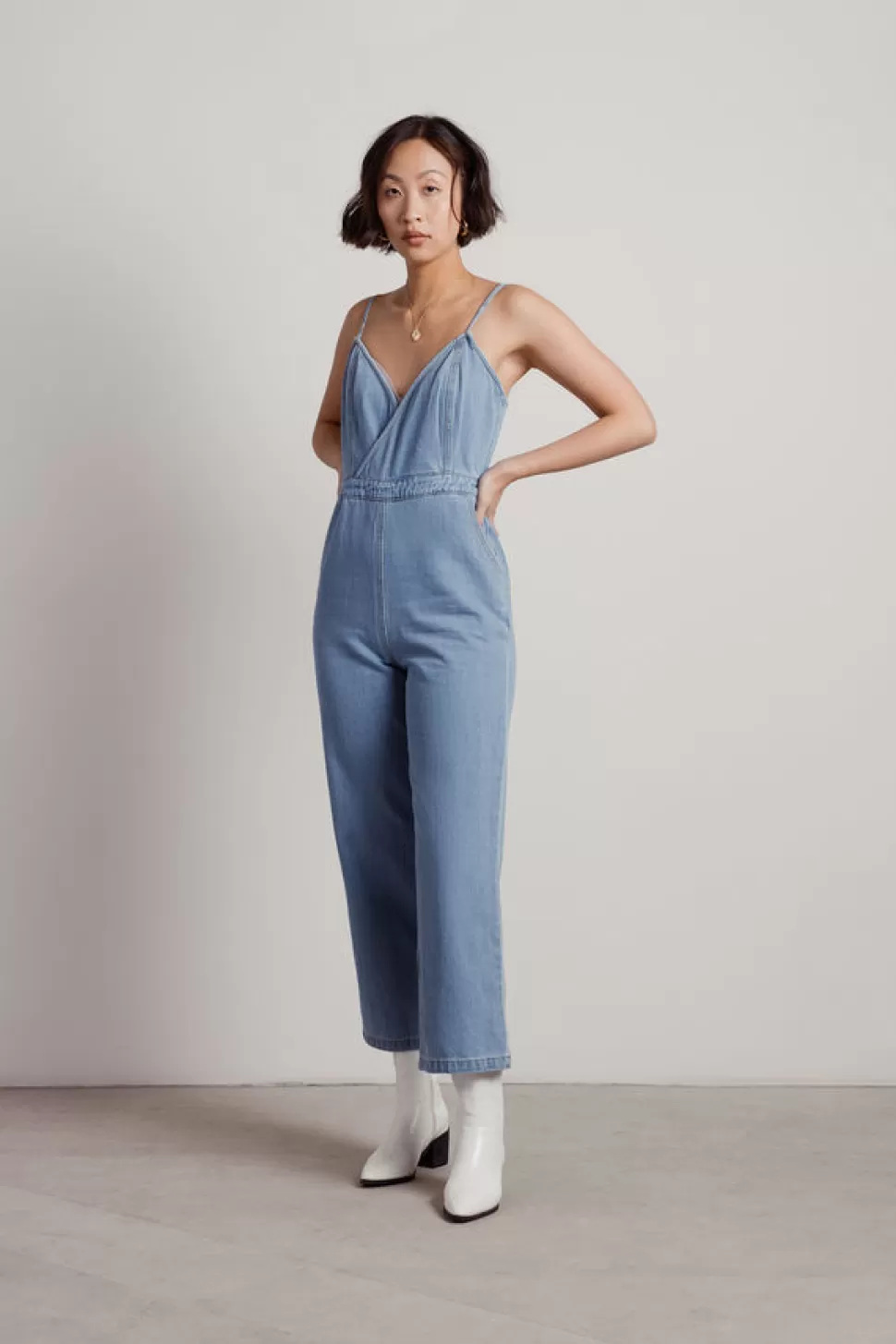 Rompers & Jumpsuits*Tobi Jump Up Surplice Wide Leg Denim Overall Jumpsuit Medium Wash