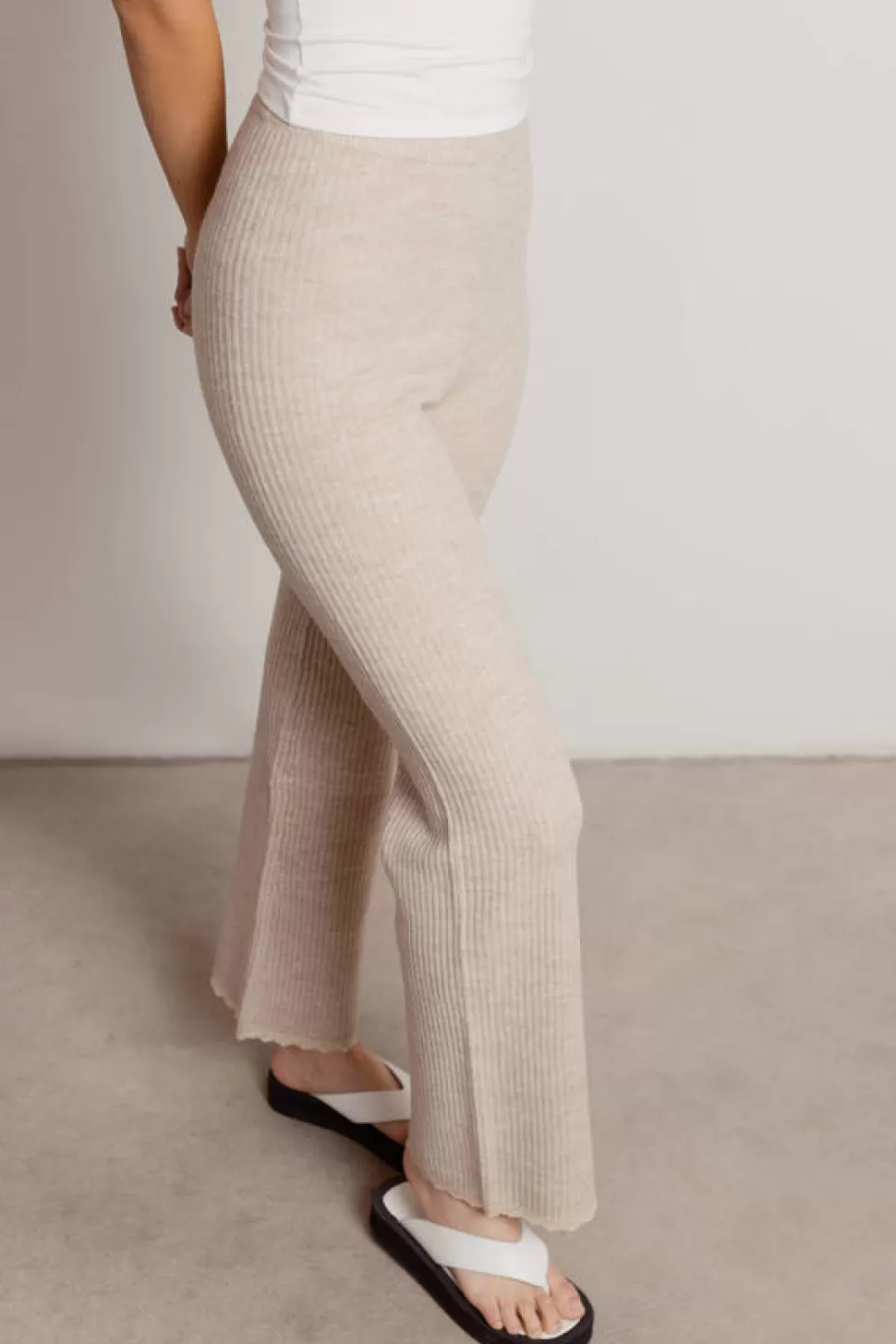 Pants*Tobi Just Waiting On You Lace Trim Ribbed Pants Oatmeal