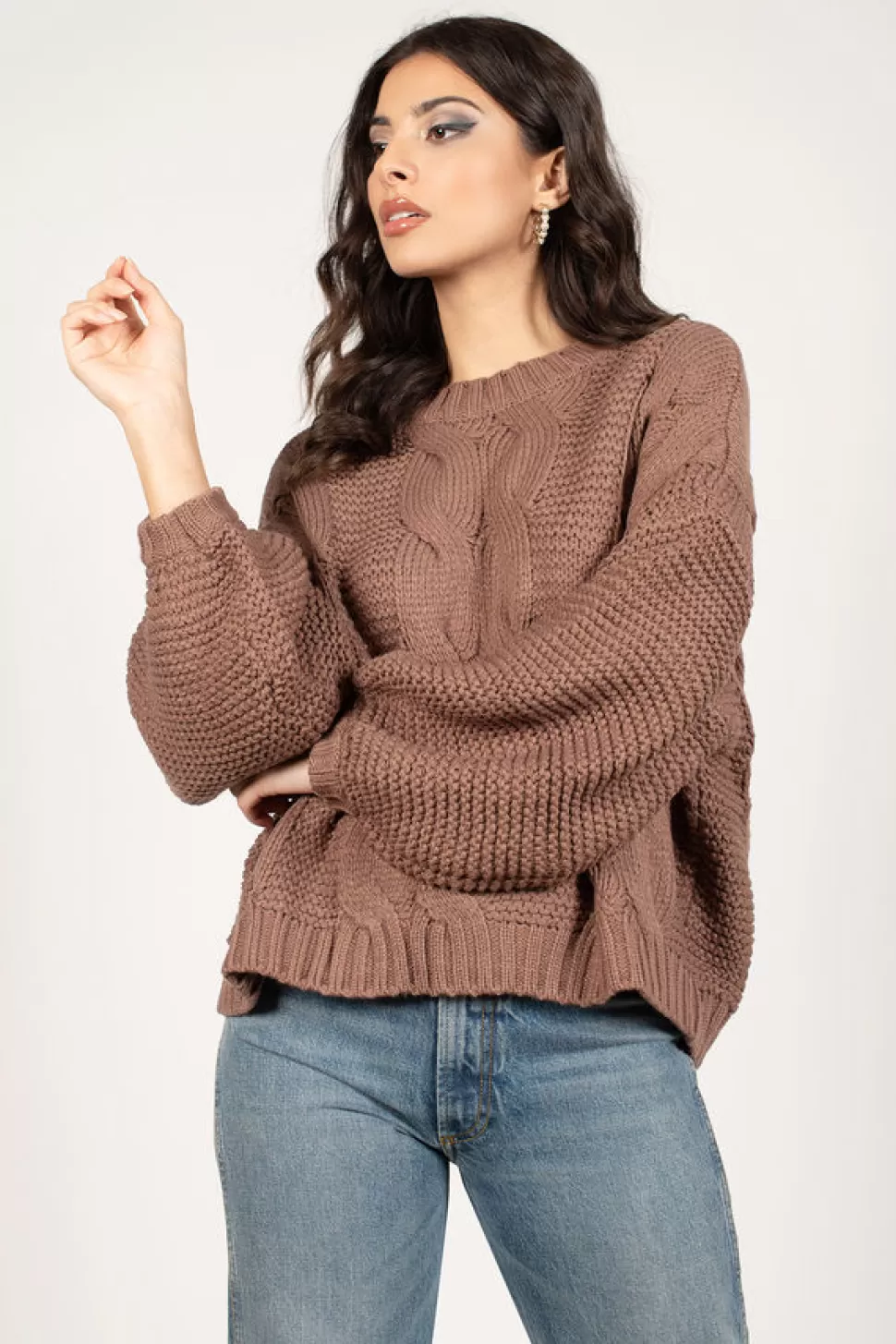 Long Sleeve Tops*Tobi Kacey Chunky Knit Sweater Mocha | Red | Plum