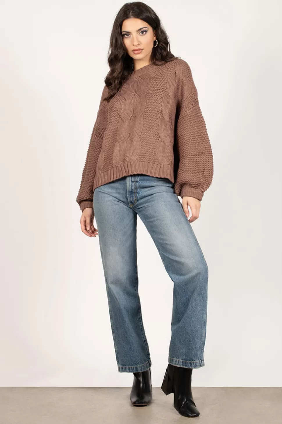 Long Sleeve Tops*Tobi Kacey Chunky Knit Sweater Mocha | Red | Plum