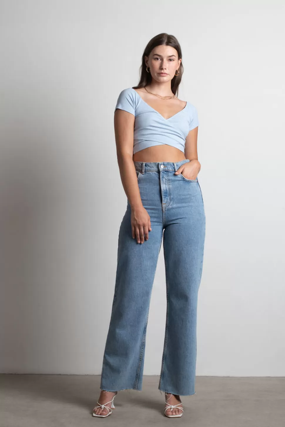 Crop Tops*Tobi Kacie Ribbed Surplice Crop Top Baby Blue | Taupe