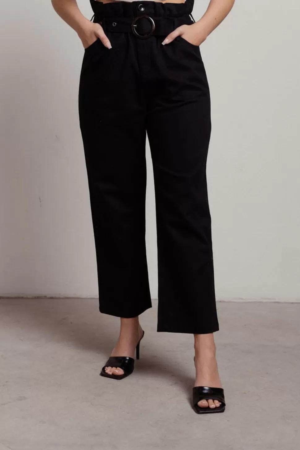 Pants*Tobi Kali Paperbag Belted Straight Leg Pants Black