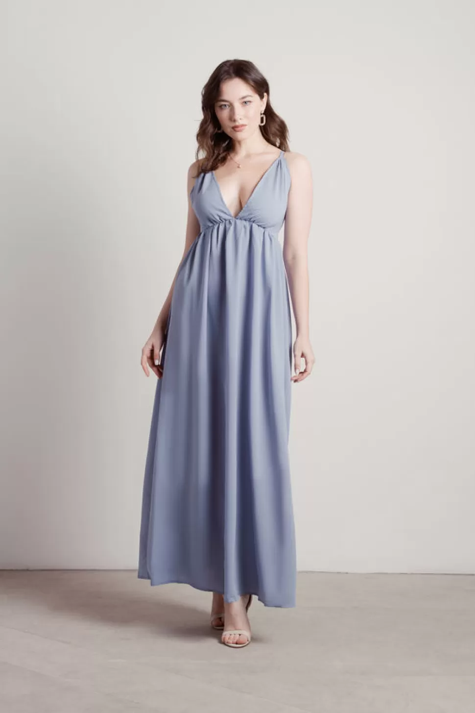 Sundresses*Tobi Kallie Open Back Empire Waist Maxi Dress Dusty Blue