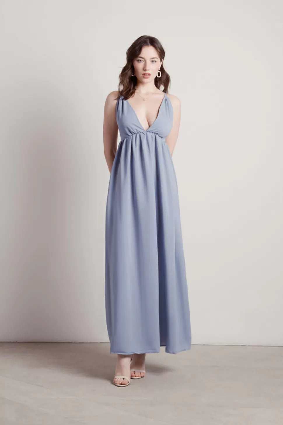 Sundresses*Tobi Kallie Open Back Empire Waist Maxi Dress Dusty Blue