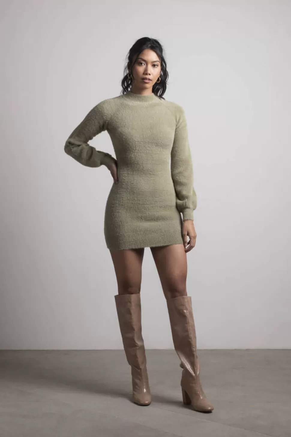 Casual Dresses*Tobi Kamila Mock Neck Sweater Mini Dress Olive