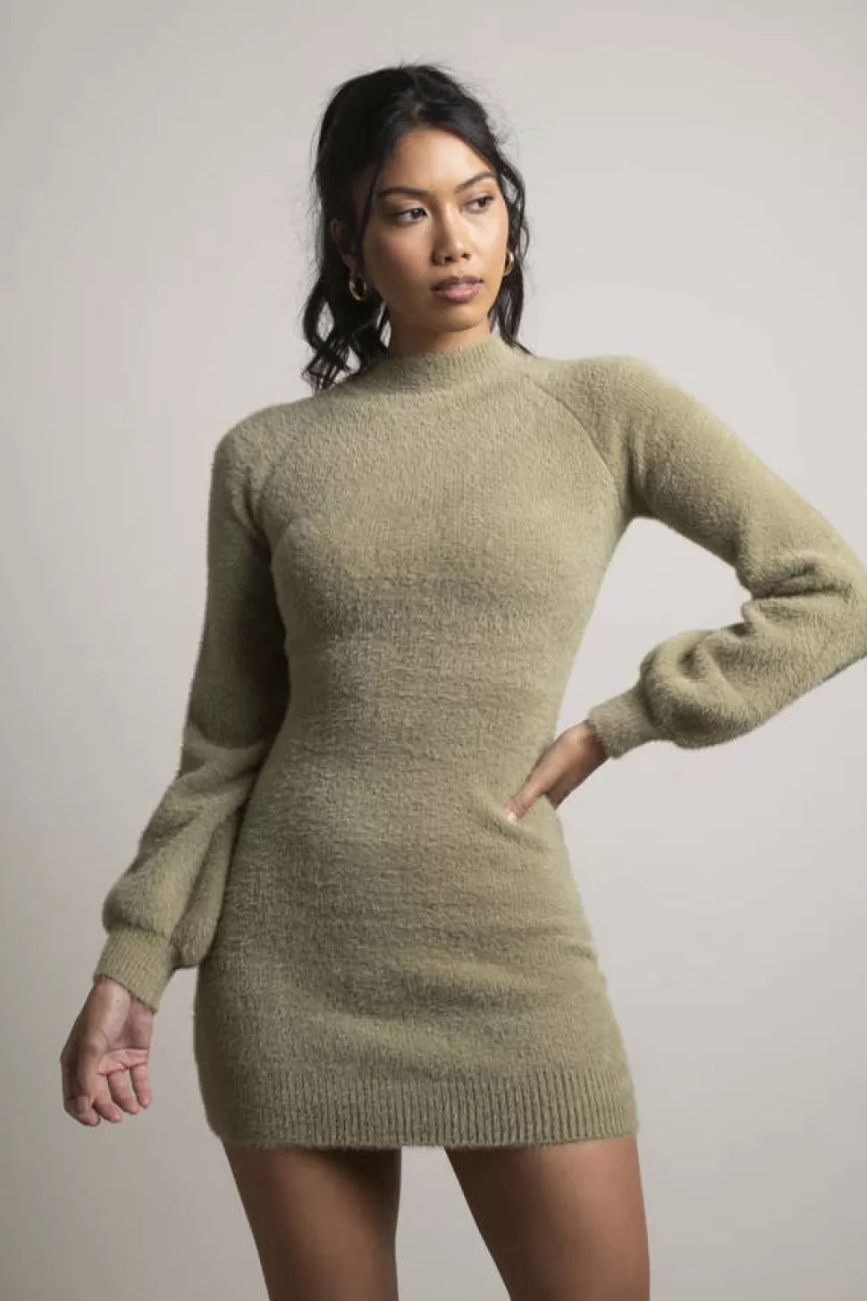 Casual Dresses*Tobi Kamila Mock Neck Sweater Mini Dress Olive