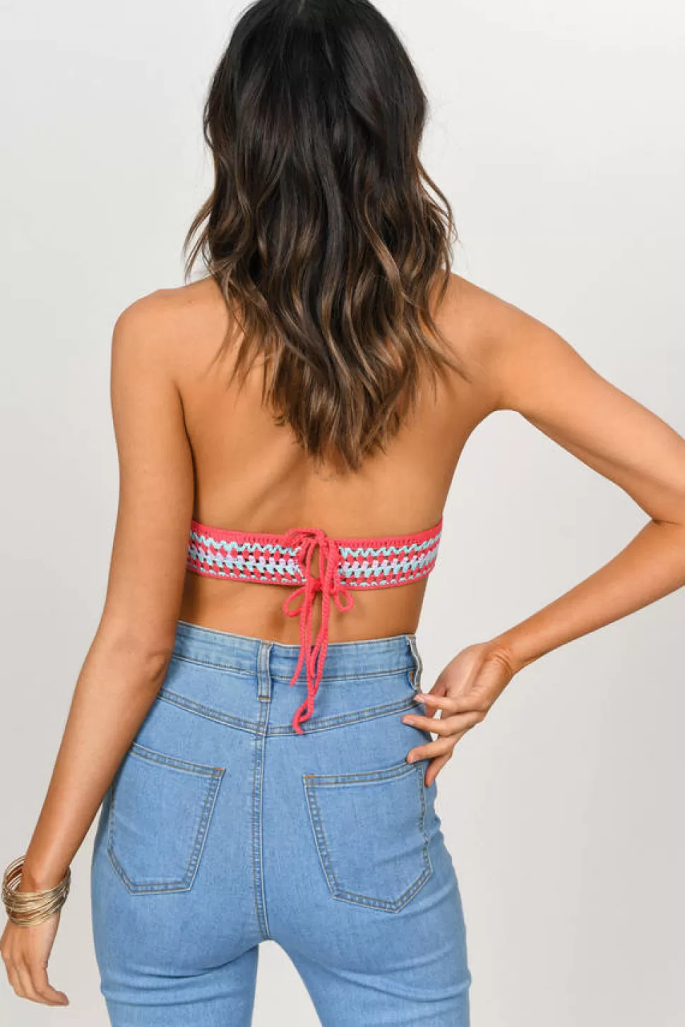 Crop Tops*Tobi Kara Halter Crochet Crop Top Pink Multi | Orange Multi