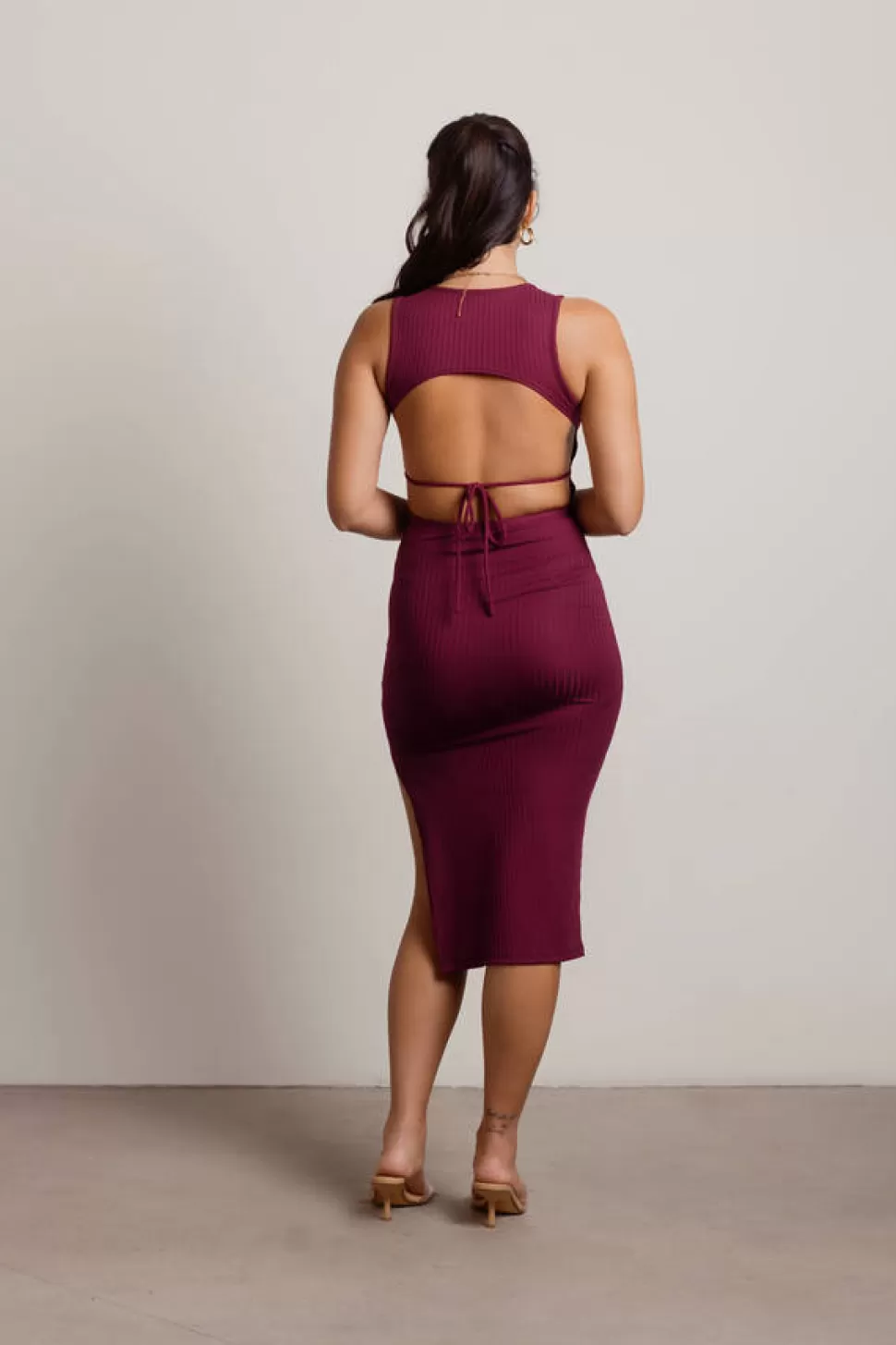 Cut Out Dresses*Tobi Katara Ribbed Side Slit Backless Bodycon Midi Dress Mulberry Purple | Brown