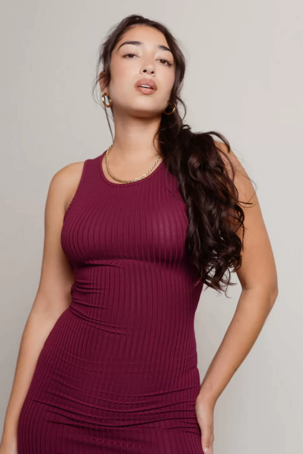 Cut Out Dresses*Tobi Katara Ribbed Side Slit Backless Bodycon Midi Dress Mulberry Purple | Brown