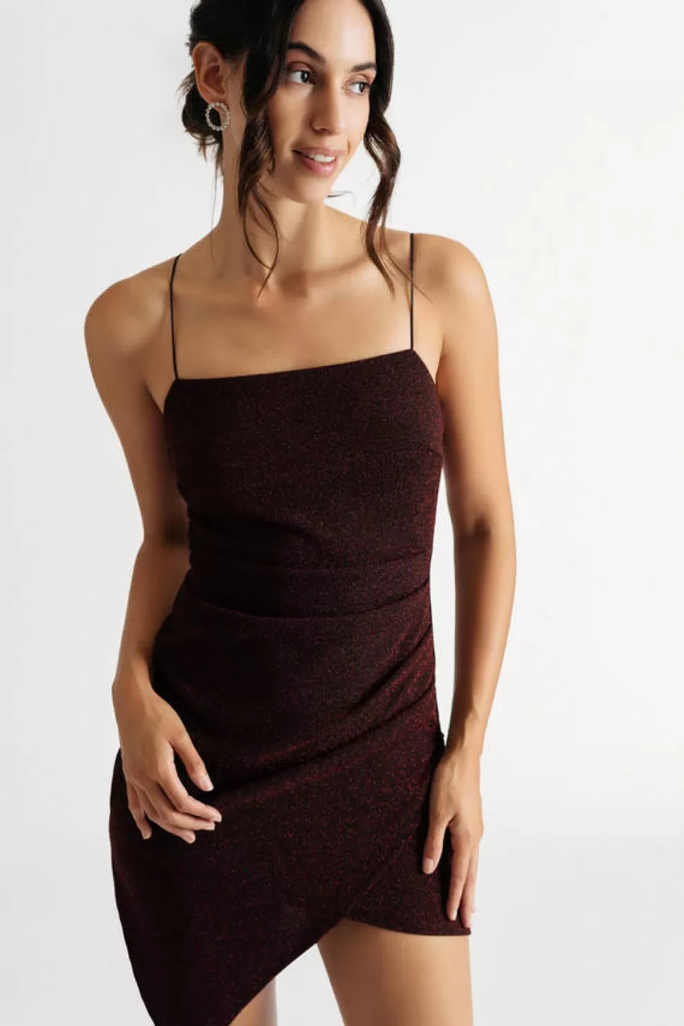 Bodycon Dresses*Tobi Keela Shimmer Metallic Asymmetrical Bodycon Dress Burgundy