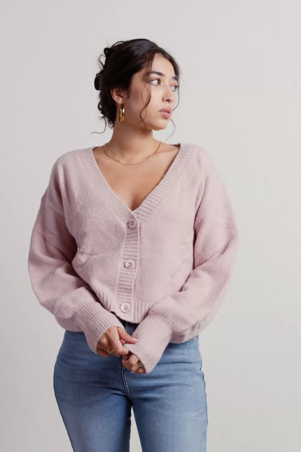 Long Sleeve Tops*Tobi Keep Me Company Sweater Cardigan Rose | Grey