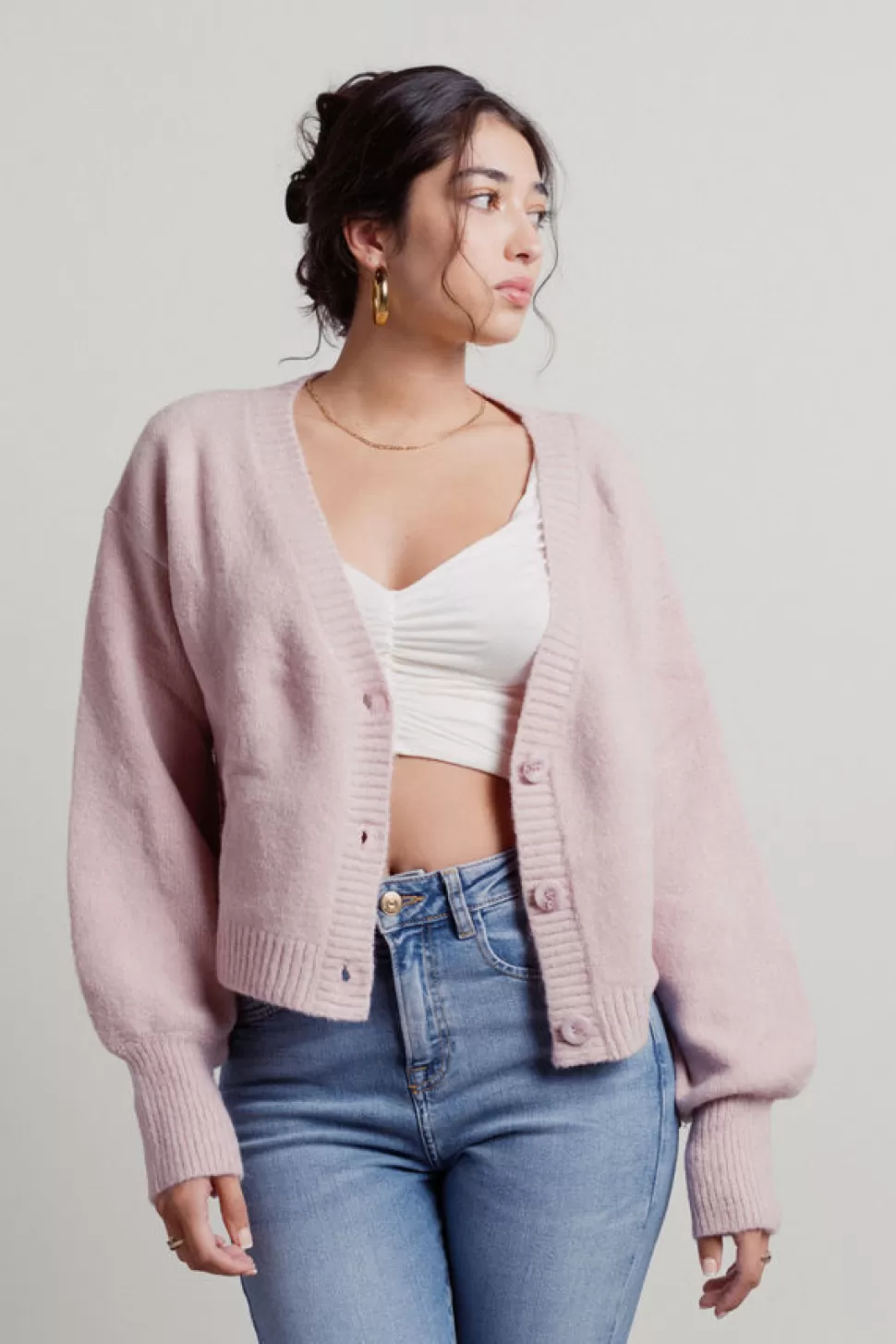 Long Sleeve Tops*Tobi Keep Me Company Sweater Cardigan Rose | Grey