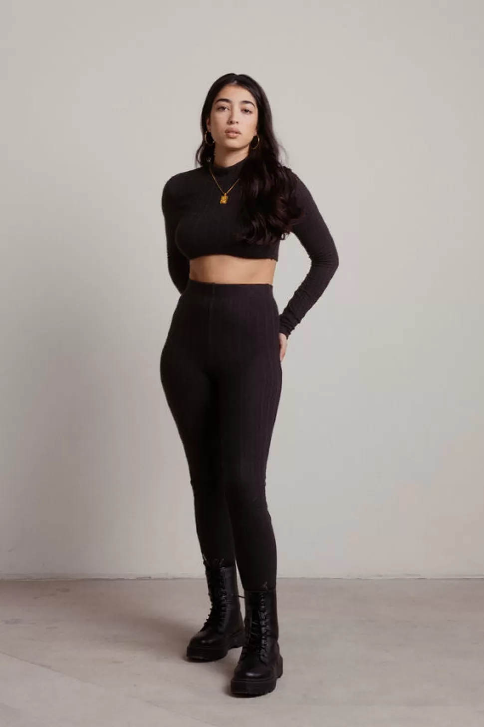 Pants*Tobi Kelce Ribbed Crop Top Pants Lounge Set Black