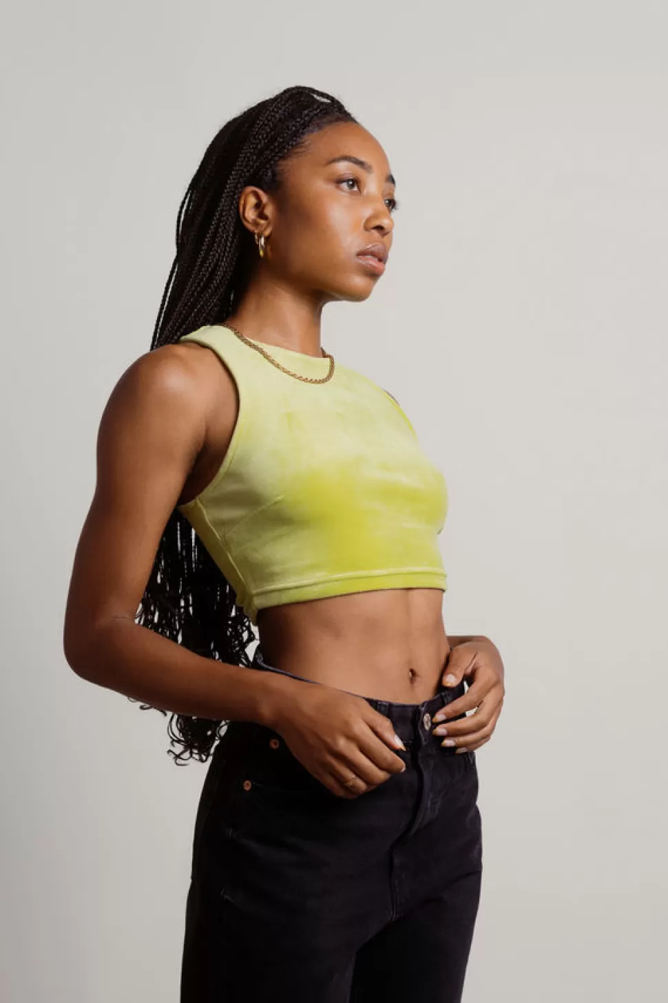 Crop Tops*Tobi Key Back Lace Up Velvet Crop Tank Lime