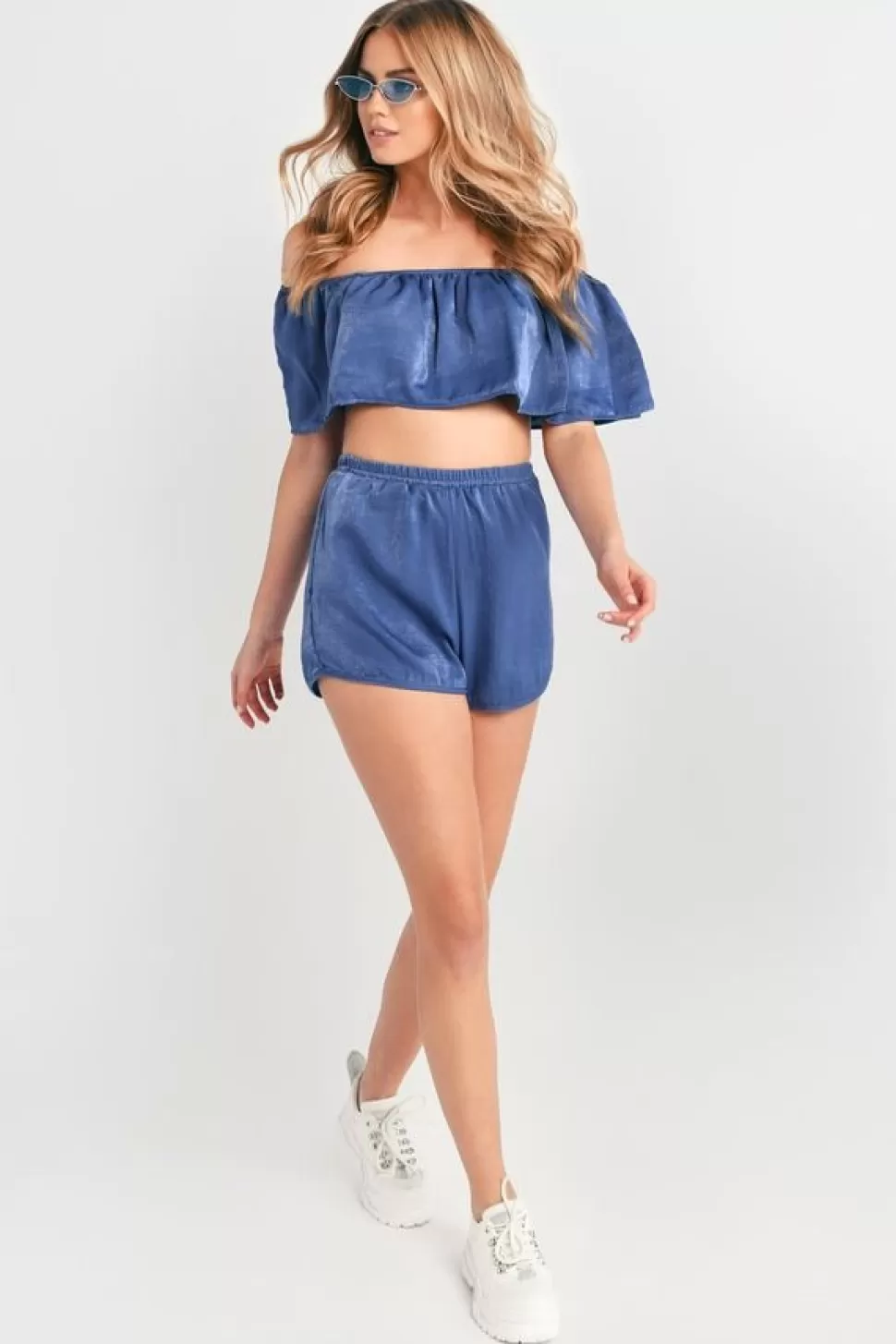 Off The Shoulder Tops*Tobi Kirra Off Shoulder Crop Top Blue