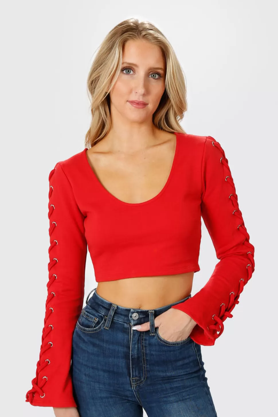 Red Tops*Tobi Knot Sorry Lace Up Crop Top Red | Black