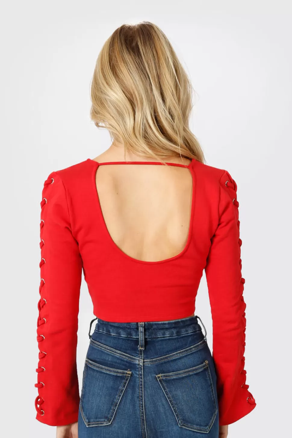 Red Tops*Tobi Knot Sorry Lace Up Crop Top Red | Black